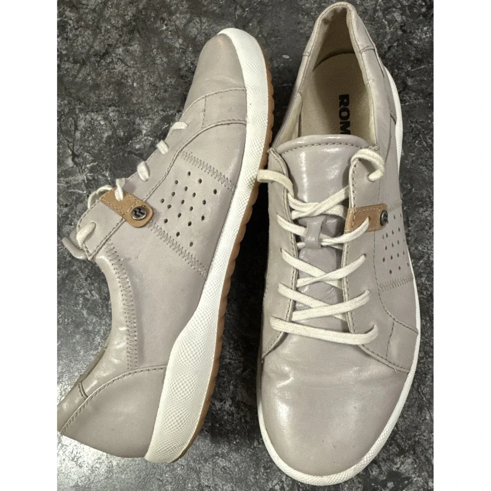 Romika Womens Leather Comfort Sneaker Lace Up Casual Shoes Lt Gray Sz 42/10